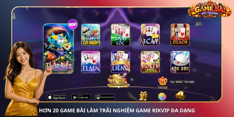 Hơn 20 game bài làm trải nghiệm game RikVip đa dạng