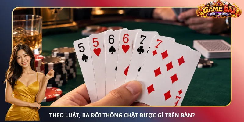 Theo luật, ba đôi thông chặt được gì trên bàn?